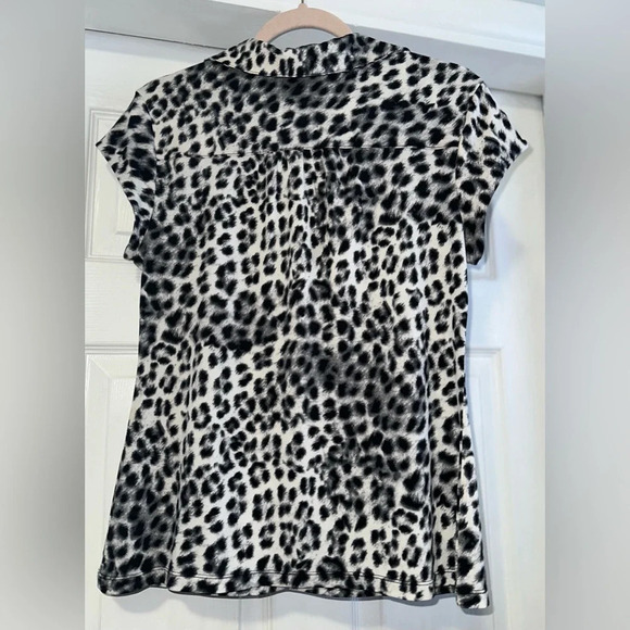 Women's Alfani Leopard Print Petite Blouse, Cap Short Sleeve - Picture 8 of 8